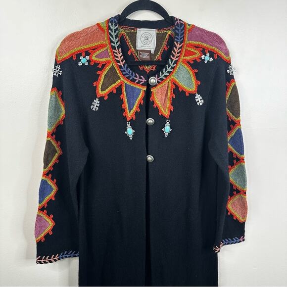 Double D Ranch Lambswool Duster Sweater Womens Large Black Southwestern Sweater - Picture 3 of 10